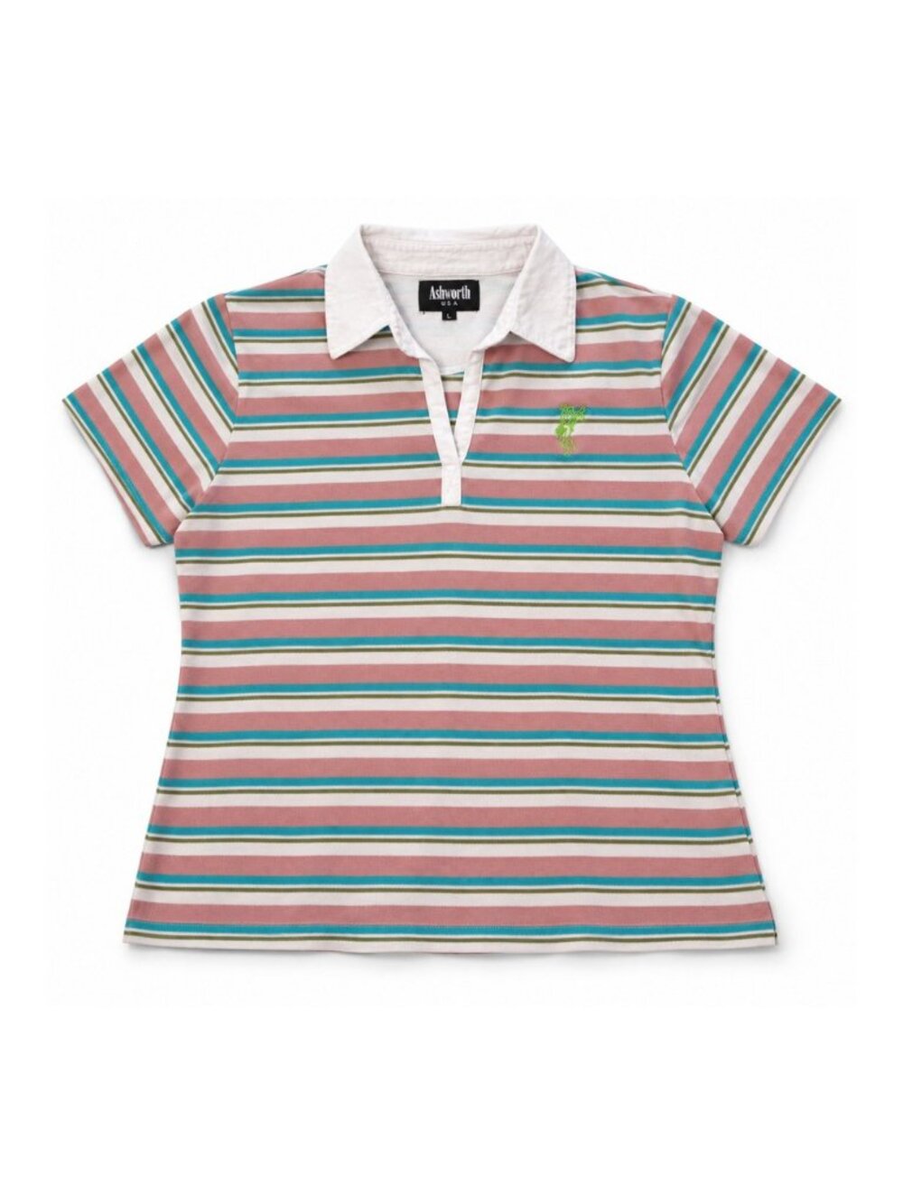 Ashworth Striped 100% Cotton Polo Shirt Womens L